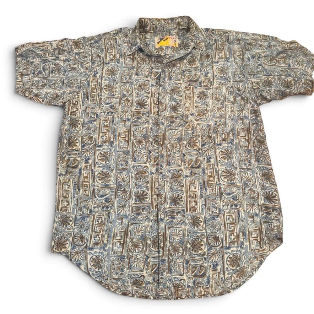 Vintage 90s Creative Edge 100% Silk Geometric Button Up Shirt Men’s Small Y2K